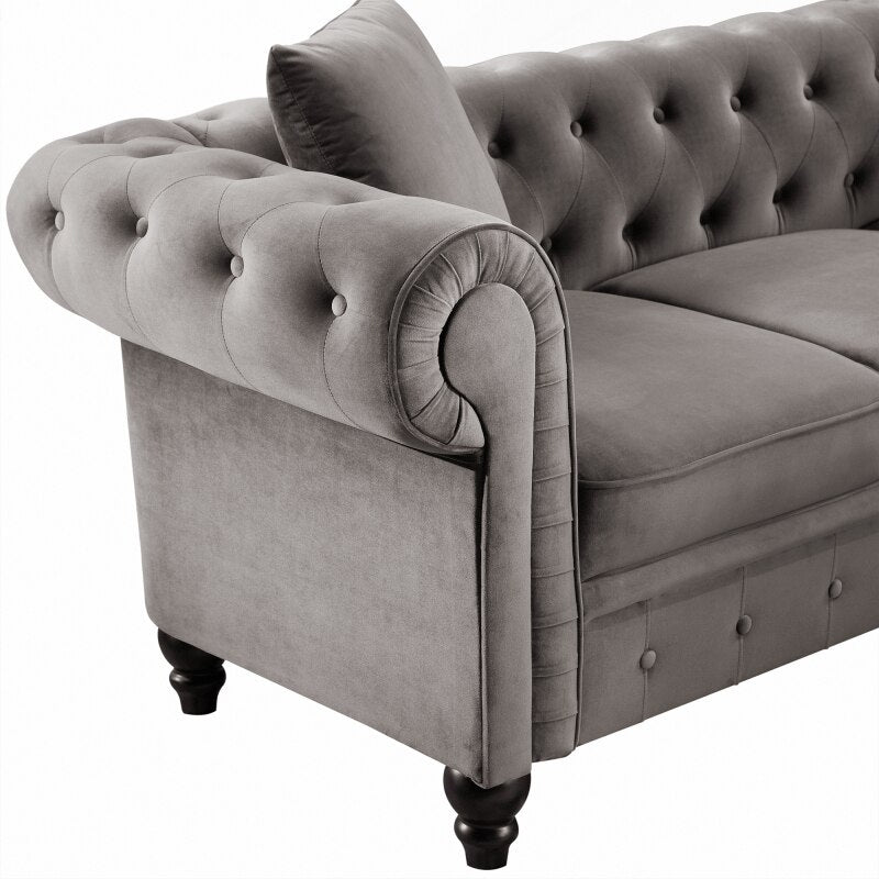 Chesterfield Sofa Set Button Tufted Velvet Upholstered Low Back Loveseat &amp; 3 Seat Sofa Roll Arm Classic,5 Pillows Sectional Sofa