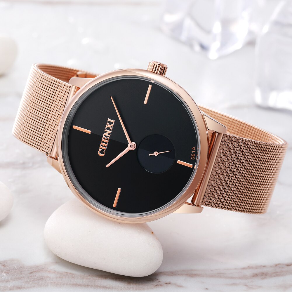 CHENXI Brand New Fashion Couple Wristwatches Waterproof Men Clock Lover Rose Gold Women Dress Watches Ladies Quartz Watch Gift