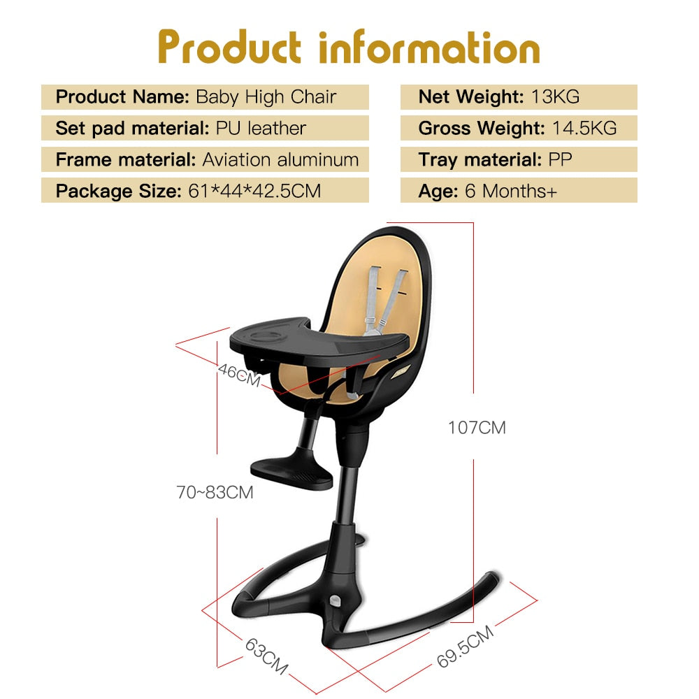 Hot Mom 360°Rotate Baby High Chair,Adjustable Seat Height&amp;Angle Eating Chair with foot rest,Removable Tray,PU Leather Cushion