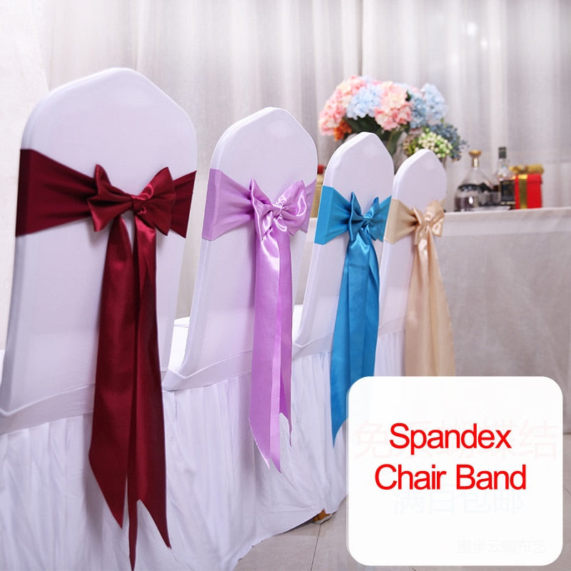 25pcs Satin Spandex Chair Cover Band Ribbons Chair Tie Backs for Party Banquet Decor Wedding Decoration Knot Chair Bow Sashes