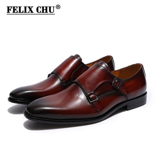 Size 6 To 13 Handmade Plain Toe Mens Oxfords Double Buckles Monk Strap Formal Shoes Genuine Leather Classic Dress Shoes for Men