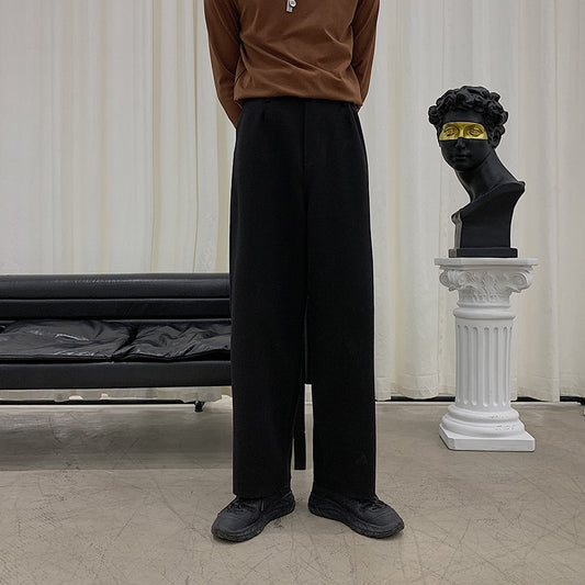 Winter Thick Woolen Pants Men Warm Fashion Cotton Black/Brown Suit Pants Men Loose Straight Pants Mens Casual Trousers S-2XL