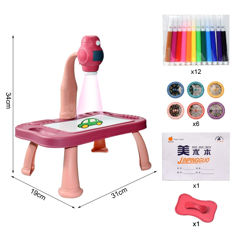 Children Led Projector Art Drawing Table Toys Kids Painting Board Desk Arts Crafts Educational Learning Paint Tools Toy for Girl