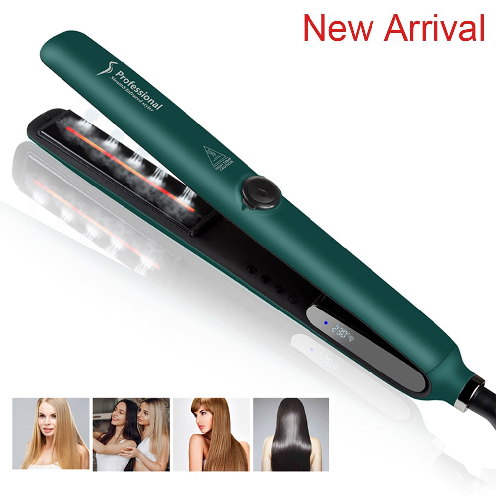 Steam Hair Straightener Ceramic Coating Plates LCD Display Flat Iron MCH Heating Hair Styling Tools with Infrared Function Gifts