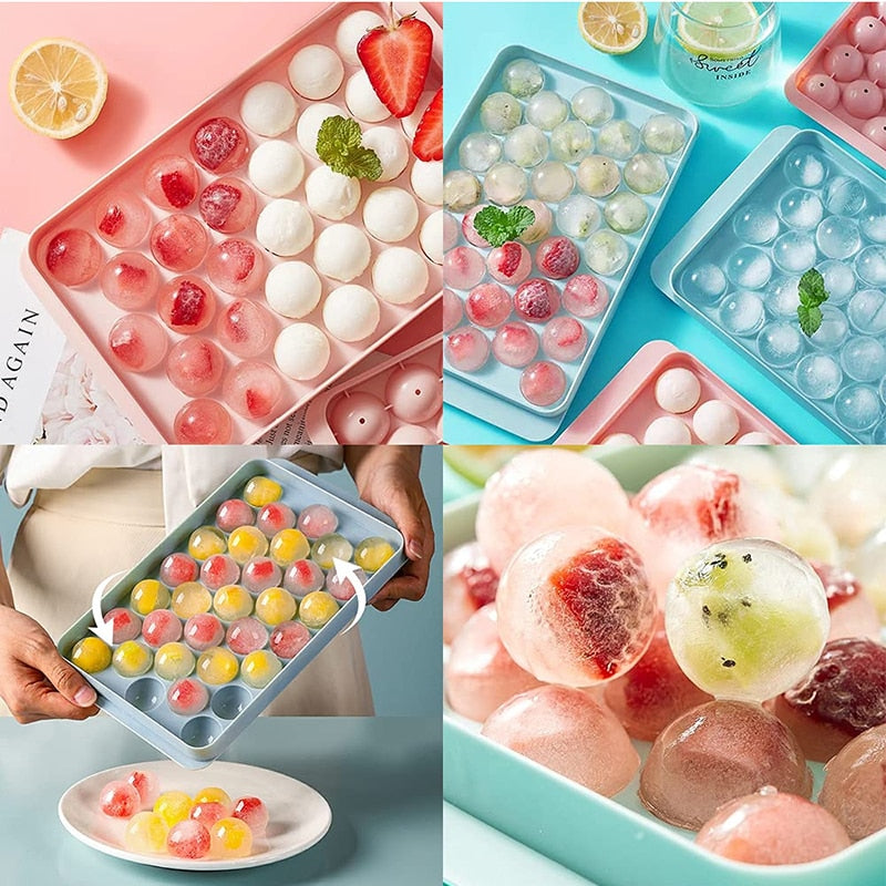 1Pc 33 Grid Mini Colorful Round Ice Cube Ball Tray Maker Mould PP 3D Forms Food Grade DIY Mold Kitchen Gadgets Bar Accessiories