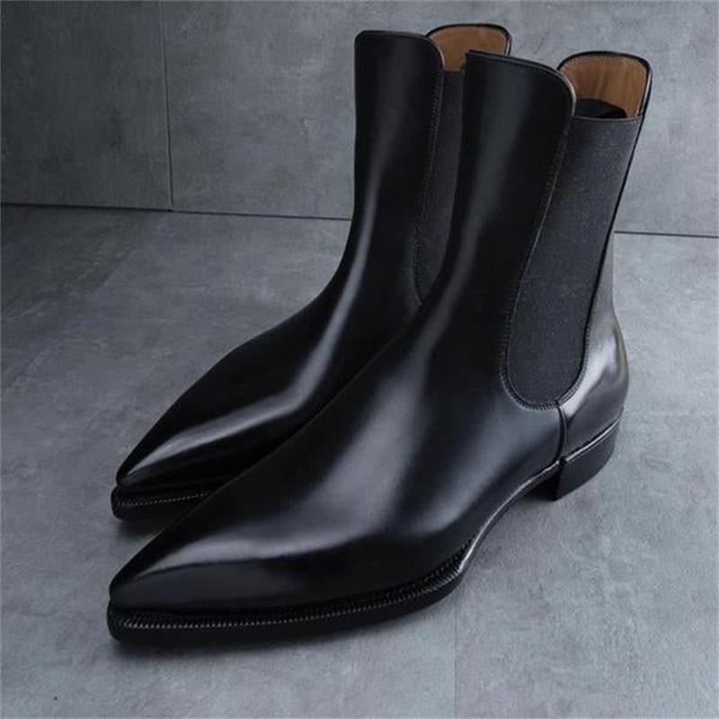 Chelsea Boots Men Boots PU Black Classic Fashion Business Casual Street Personality High Top Slip-On Elegant Short Boots