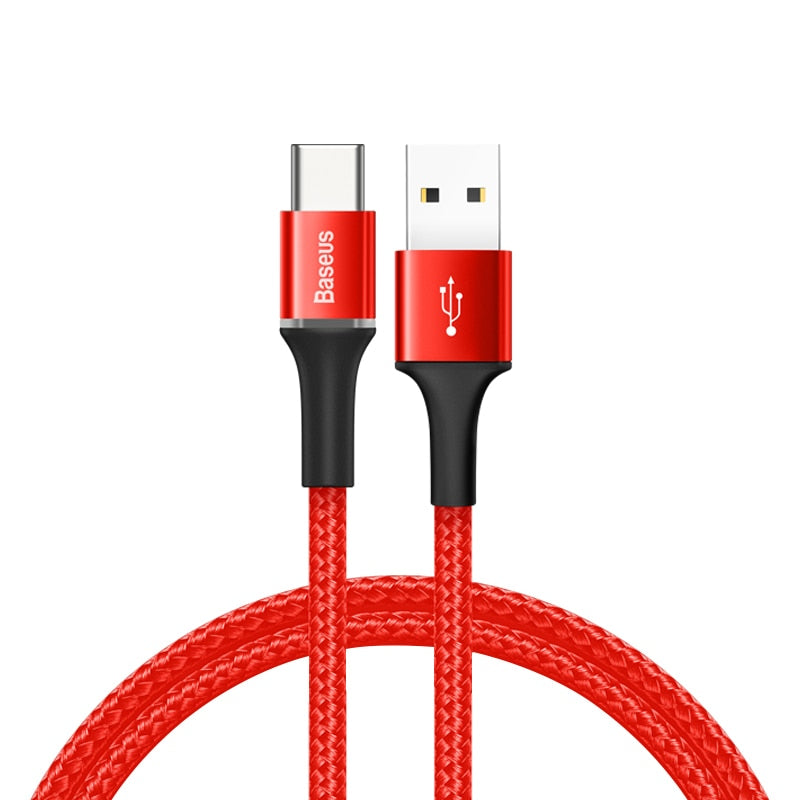 Baseus LED USB Type C Cable For Samsung S20 S21 Xiaomi POCO Fast Charging Wire Cord USB-C Charger Mobile Phone USBC Type-C Cable