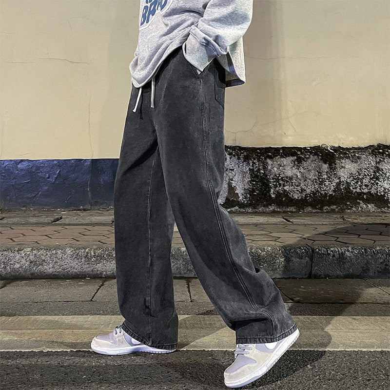 2023 New Korean Fashion Loose Jeans Classic Straight Straight Baggy Wide Leg Trousers Street Hip Hop Pants 3XL Black Grey Blue