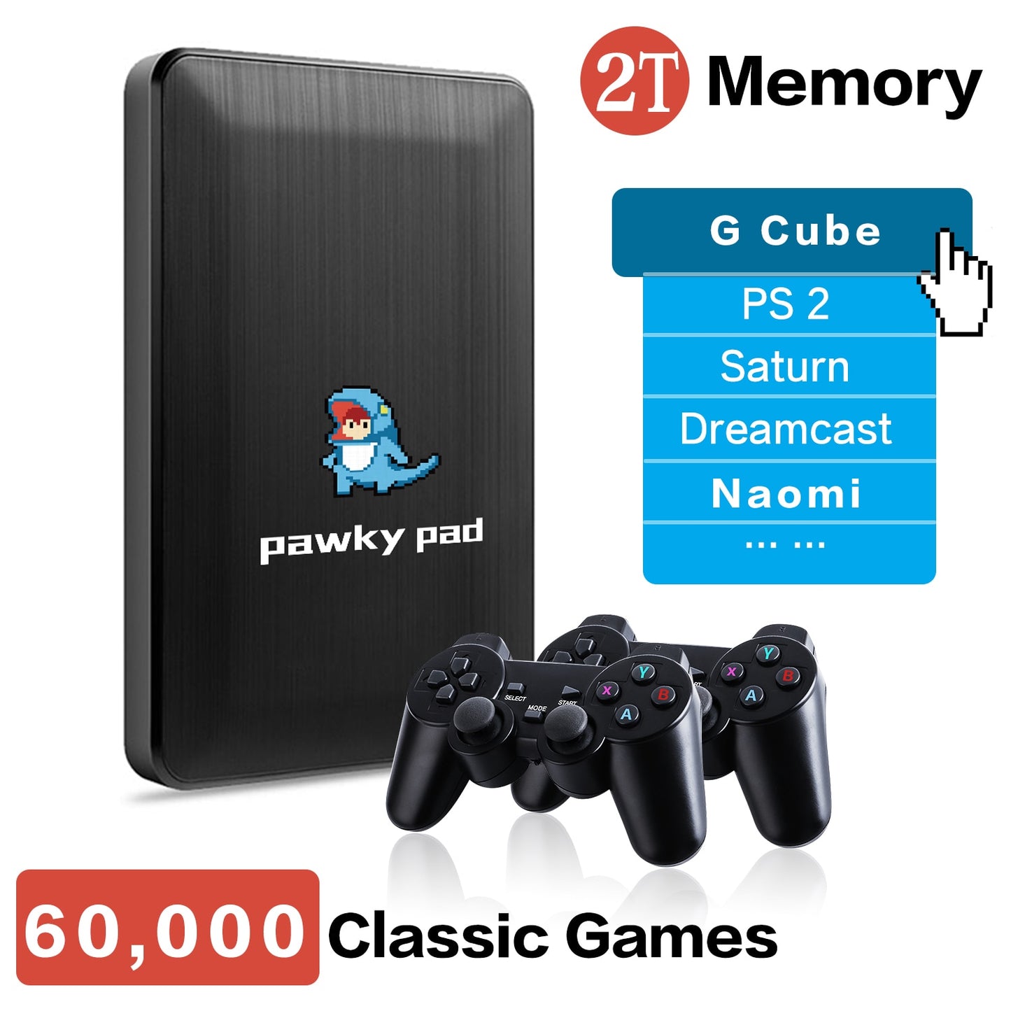 2T HDD Pawky Pad for G Cube/Saturn/PS2/Naomi Retro Video Game 4K 3D Portable External Game Console 60000+ Games for Windows PC