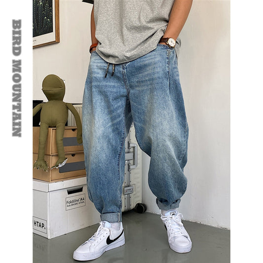 2022 Spring Autumn Japanese Streetwear Retro Casual Denim Cargo Pants Men Clothing Loose Straight Harem Trousers Harajuku Jeans