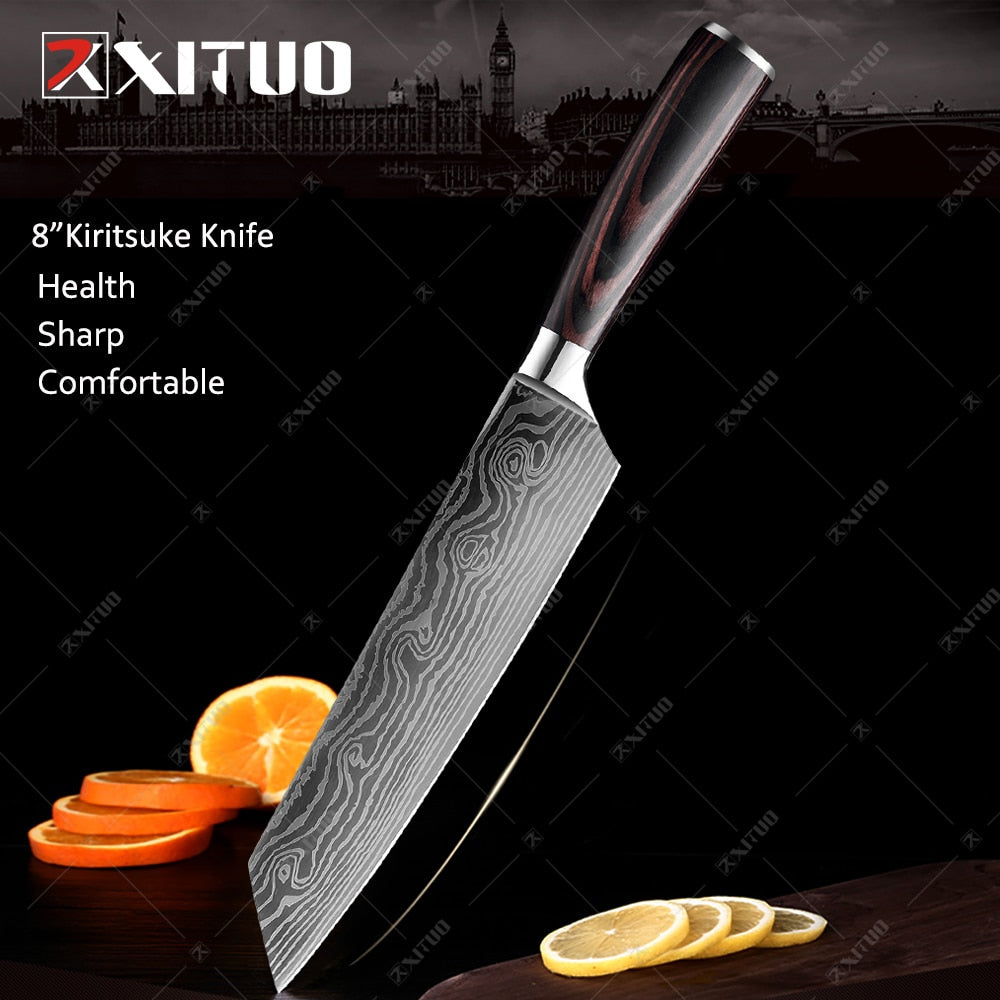 XITUO Kitchen Knives set 1-10PCS Chef knife High Carbon Stainless Steel Santoku knife Sharp Cleaver Slicing Knife Best Choice