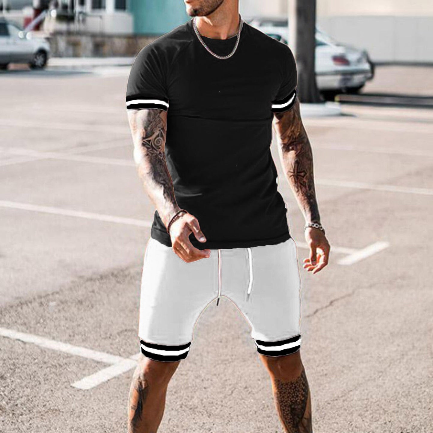 Summer Custom Designer Logo Clothing Tracksuit 2 Two Piece Shirts And Short Set Men