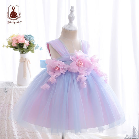 Yoliyolei Sling Baby Girl Children Dresses Flower Girl Ball Gowns Tulle Dresses Casual Wedding Party Kids Clothes for 1-4Y