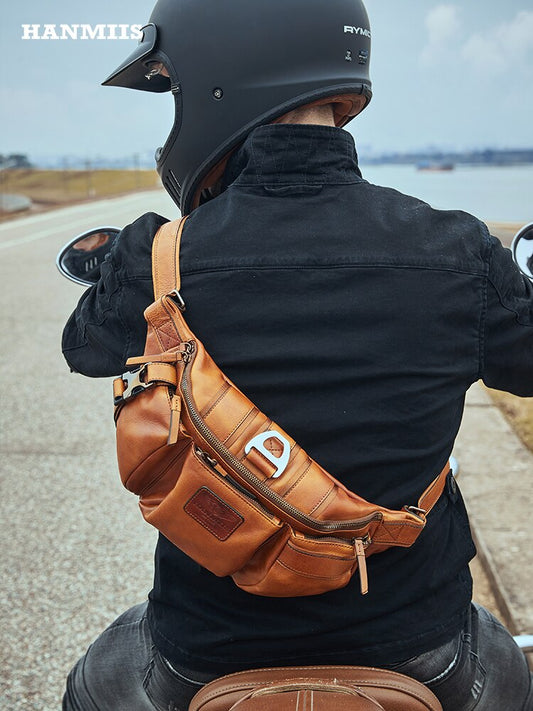 Portable B6 First Layer Cowhide Chest Bag Men&#39;s Real-Leather Bag Men&#39;s Cycling Bag Shoulder Bag Messenger Bags