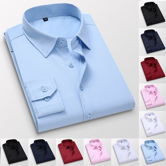 New Luxury Men&#39;s Shirt Business Casual Smooth Soft Comfort Slim Fit Solid Color Long/Short Sleeve Dress Shirt Gift for Men