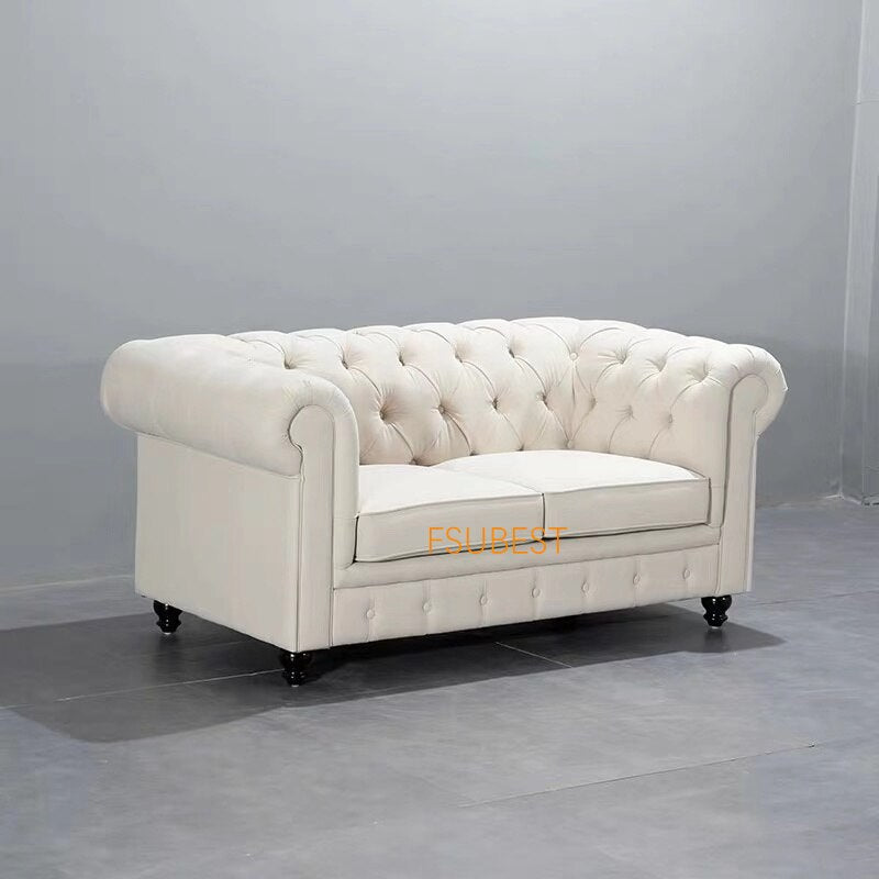 Classic Chesterfield Tufted Sofa Hotel Furniture 3 Seater Cream White Velvet Office Couch Sofa Sets Living Room