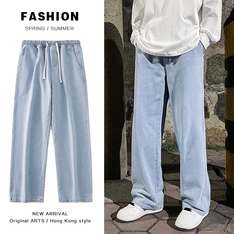 2023 New Korean Fashion Loose Jeans Classic Straight Straight Baggy Wide Leg Trousers Street Hip Hop Pants 3XL Black Grey Blue