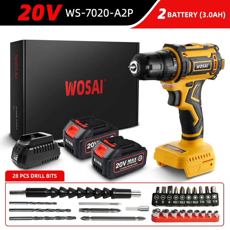 WOSAI 20V Brushless Electric Drill 50NM Cordless Screwdriver Lithium-Ion Battery Mini Electric Power Screwdriver MT-Series Tools