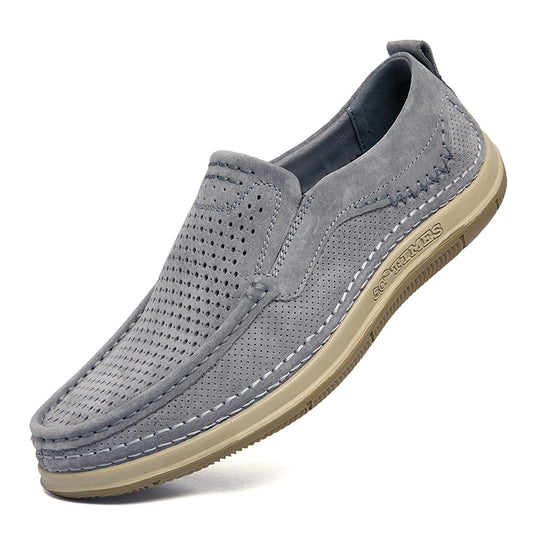 Genuine Leather Men Shoes Casual Luxury Brand Slip on Summer Designer Loafers Men Moccasins Breathable Gray Men Driving Shoes