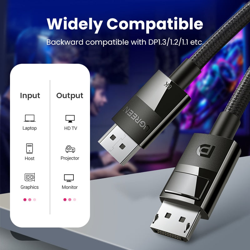 UGREEN Displayport Cable 8K DP1.4 4K144Hz Video Audio Cable for Xiaomi TV Box PC Laptop Monitor Video Game DP Cable Display Port