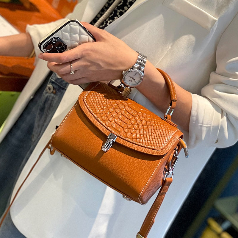 Genuine Leather Women Bag Fashionable Purse for Lady Temperament Crossbody Square Shoulder Bag Cow Leather Versatile Handbag