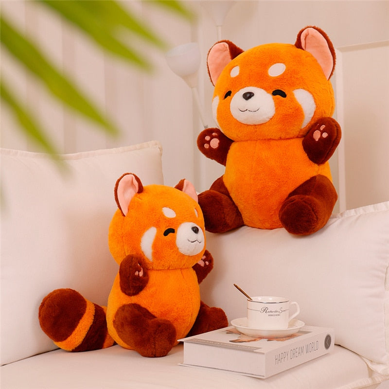 Stuffed Anime Figure Doll Turned Red Panda Plushie Doll Fluffy Hair Red Raccoon Animals Hug Throw Pillow Kids