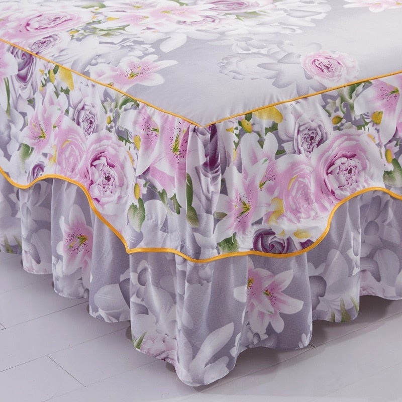 3Pcs Bed Sheet Cotton Lace Skirt Elastic Fitted Double Bedspread Mattress Cover Home Pillowcase Bedding Set Bedsheet 2 Seater