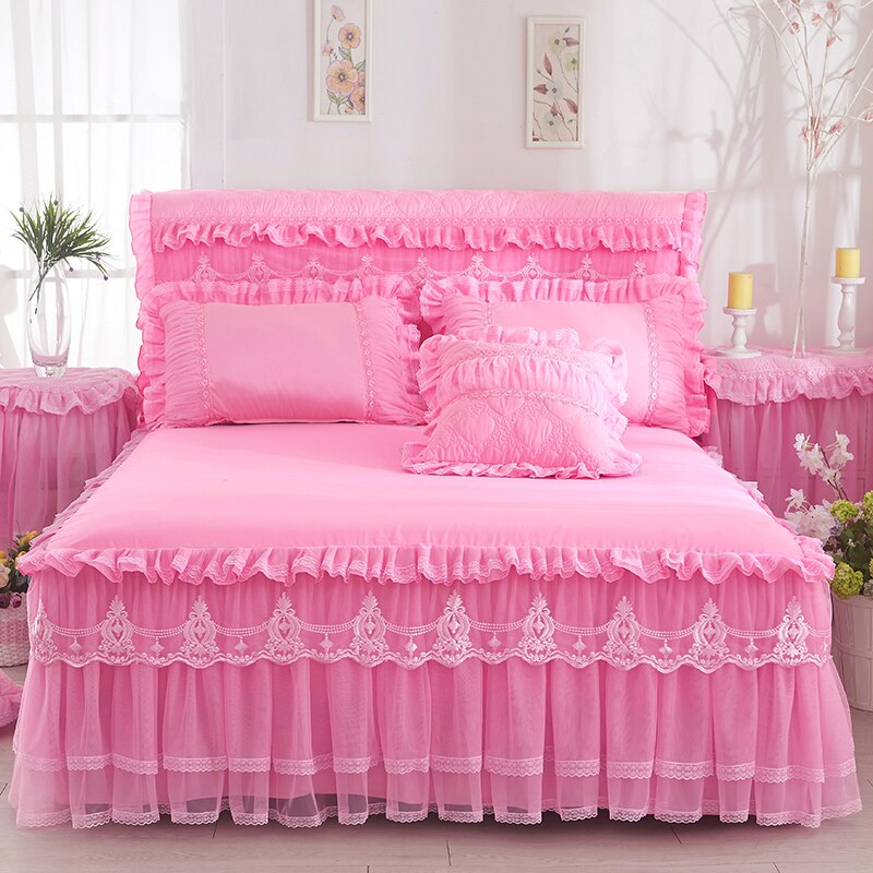 1 Piece Lace Bed Skirt +2pieces Pillowcases bedding set Princess Bedding Bedspreads sheet Bed For Girl bed Cover King/Queen size