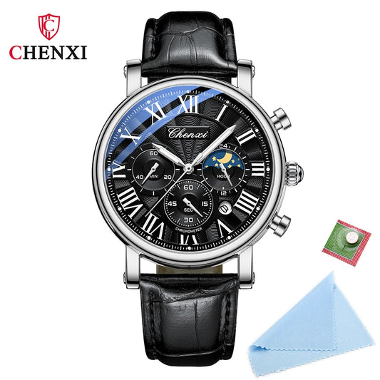 New CHENXI Watches Men Top Brand Luxury Leather Strap Date Quartz Clock Male Waterproof Chronograph Men Watch Business Fashion