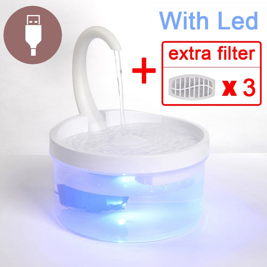 2L Cat Water Fountain LED Blue Light USB Powered Automatic Water Dispenser Cat Feeder Drink Filter For Cats Drinking Fountain