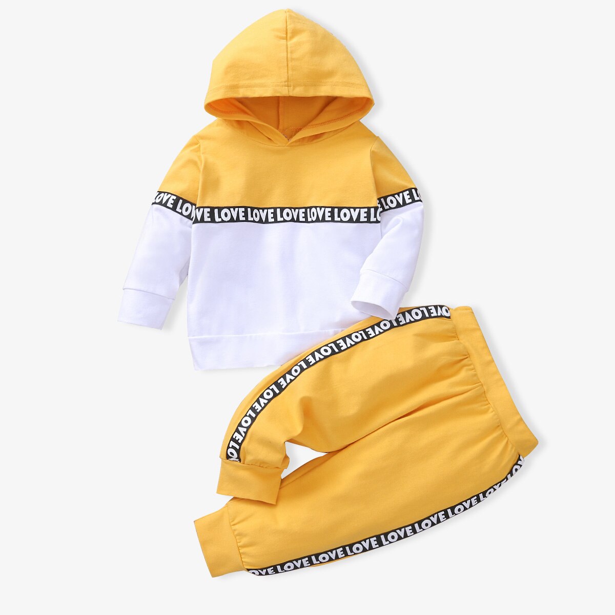 PatPat 2pcs Letter Print Splice Color Block Hooded Long-sleeve Baby Set