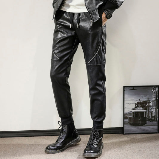 Mens black leather pants mens tights pants faux leather pu sexy motorcycle skinny trousers 28-36 AYG180