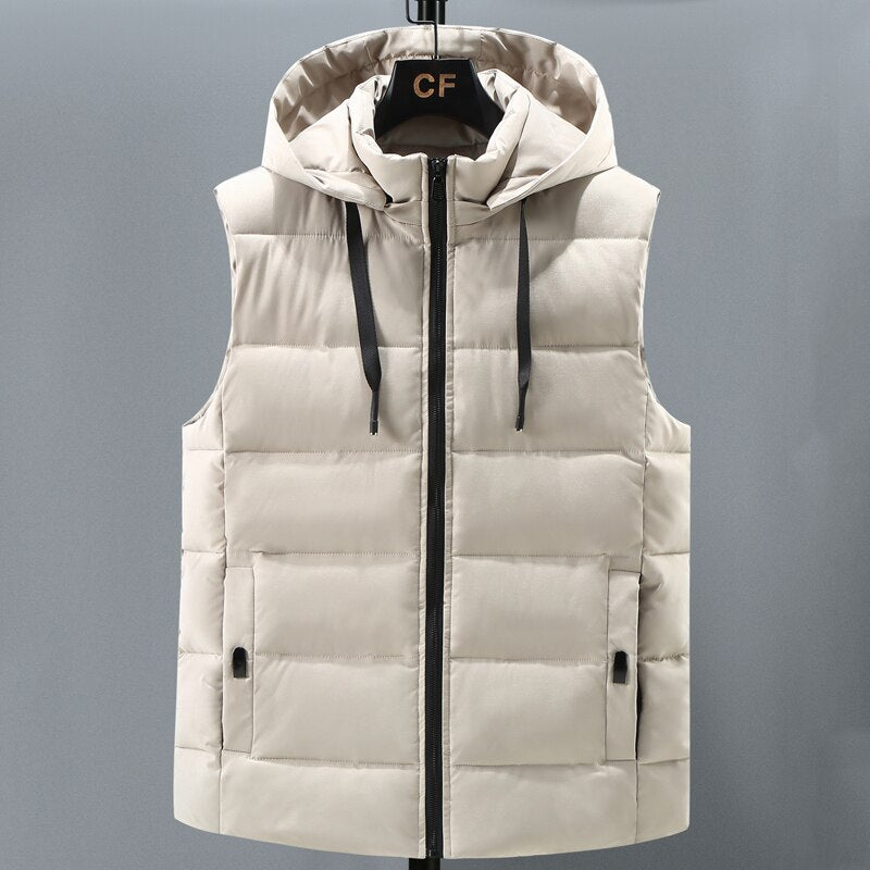 Brand Sleeveless Vest Jacket Men 2022 Autumn Winter Fashion Casual Cotton Padded Coats Male Thick Warm Black Waistcoat