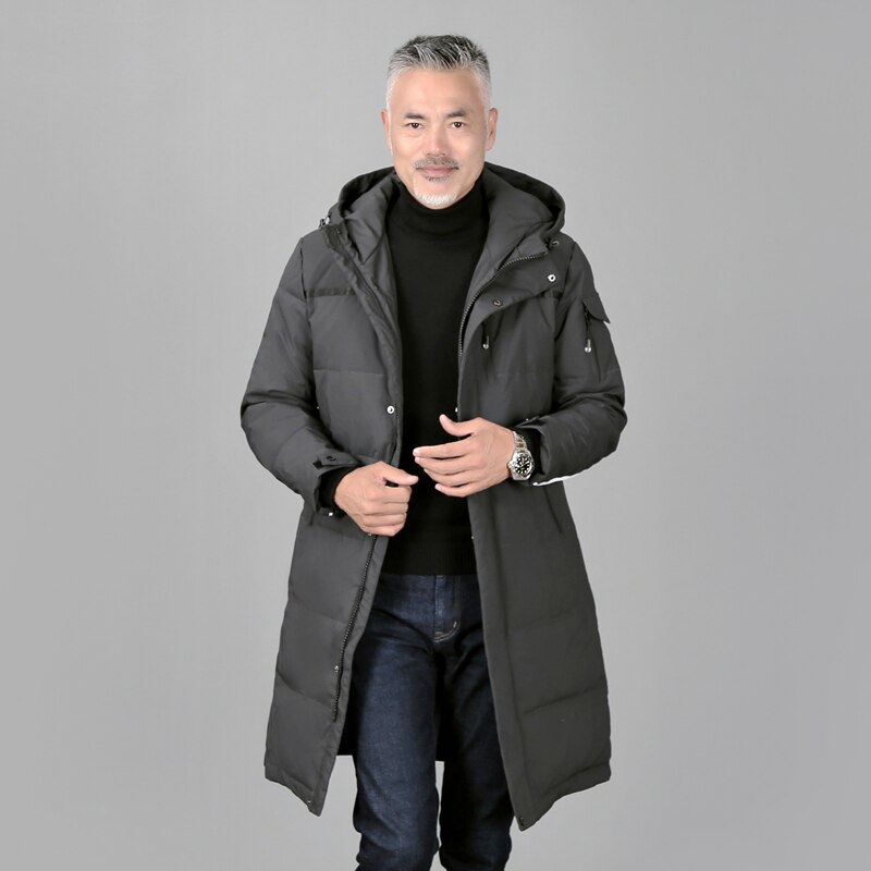 Plus Size 5XL Middle-aged Men Winter Down Coat For Father Long White Duck Down Winter Jacket Men Hooded Down Parka Men Overcoat