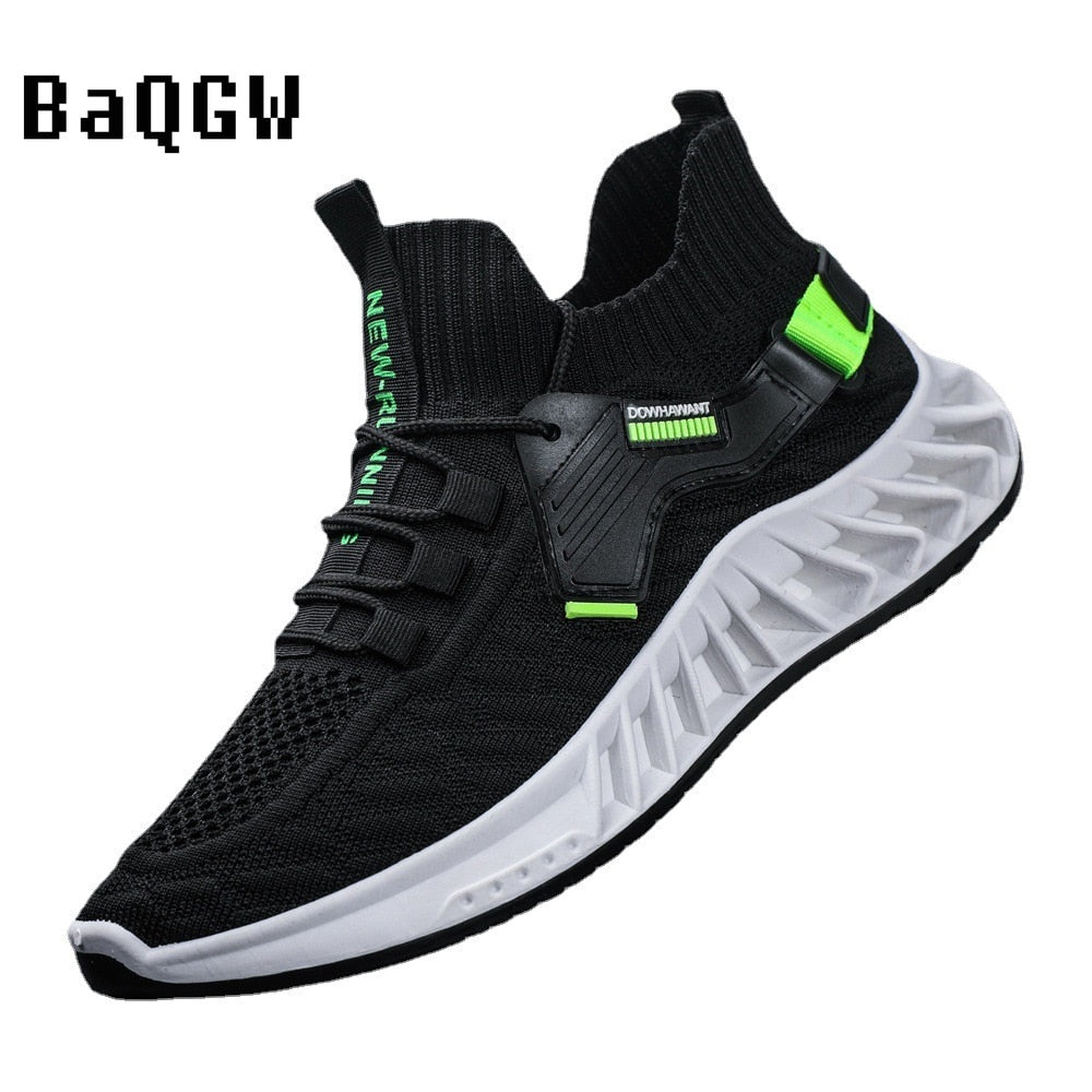 Spring Men&#39;s Casual Shoes Solid Mesh Knitted Vamp Slip-On Stretch Breathable Non-slip Fashion Lightweight Male Running Sneakers