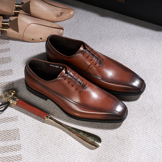 Fashion Men's Oxfords Cow Leather Handmade Pointed Toe Wedding Suit Dress Shoes for Men Lace-Up Business Office Formal Footwear