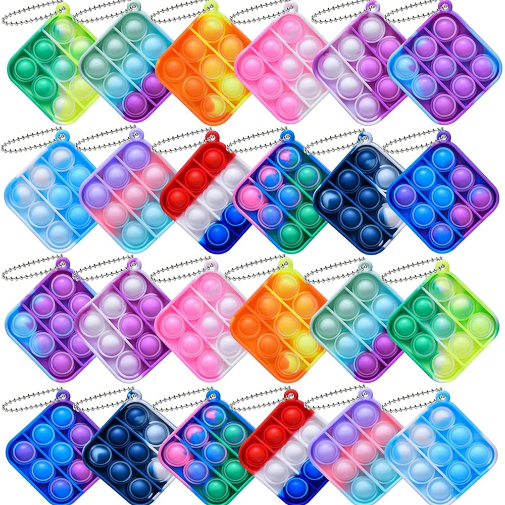 24PCS Mini Squeeze Rainbow Stress Relief Sensory Hand Toy Pop Fidget Toy Pack Bubble Poping Keychain Anti-Anxiety for Kids Adult