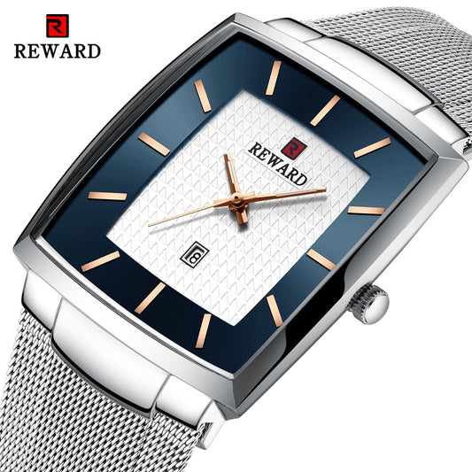 REWARD Watch Men Stainless Steel Blue Quartz Watches Male Fashion Top Brand Luxury Slim Mesh Waterproof Business Wrist Watch