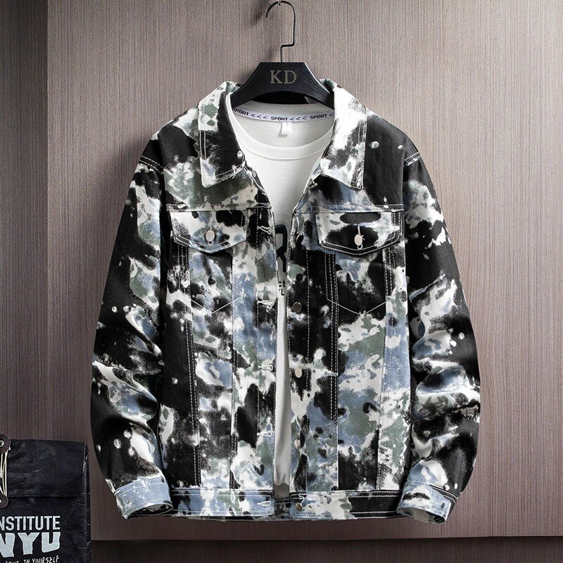 Korean version youth men&#39;s camouflage denim jacket spring new loose top men&#39;s jacket