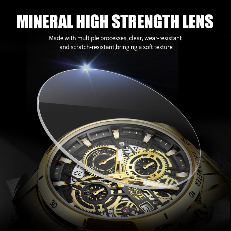 LIGE New Fashion Mens Watches Gold Stainless Steel Top Brand Luxury Sports Waterproof Watches Quartz Watch Men Relogio Masculino