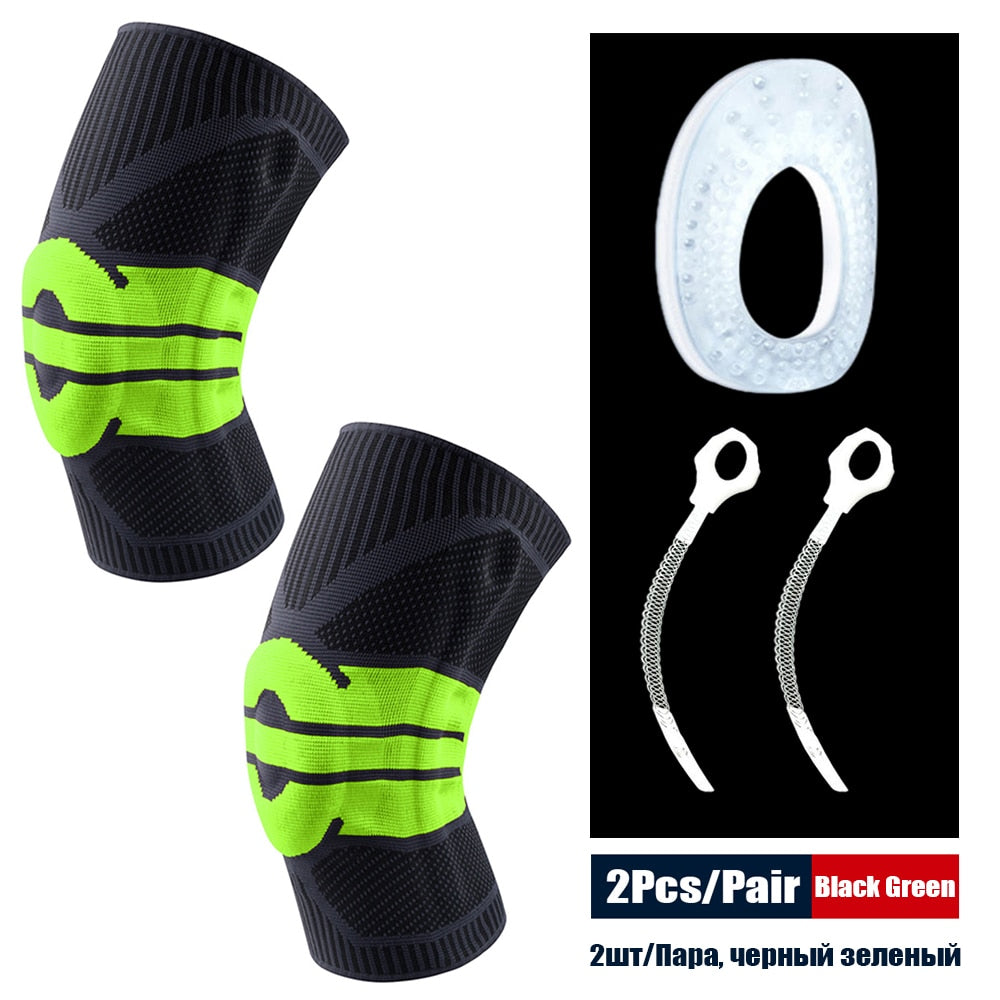 Sports Compression Knee Support Brace Patella Protector Knitted Silicone Spring Leg Pads for Cycling Running Basketball Football