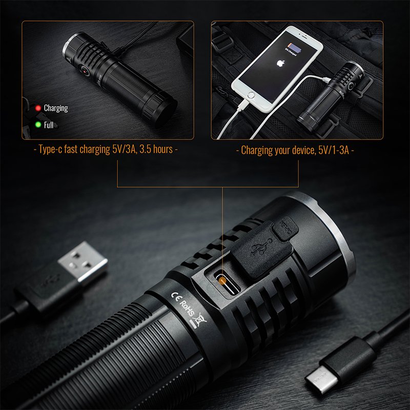 Sofirn SP33S USB C Rechargeable XHP70.2 5000lm Powerful LED Flashlight  26650 21700 Torch  with Power Bank Function