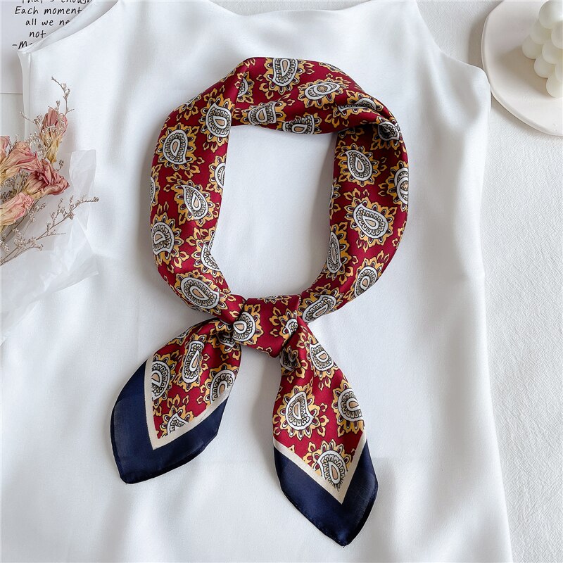 Design Silk Feeling Square Scarf Women Luxury 70cm Shawl Wraps Female Hair Hand  Wrist Foulard Headkerchief Hijab Bandana New