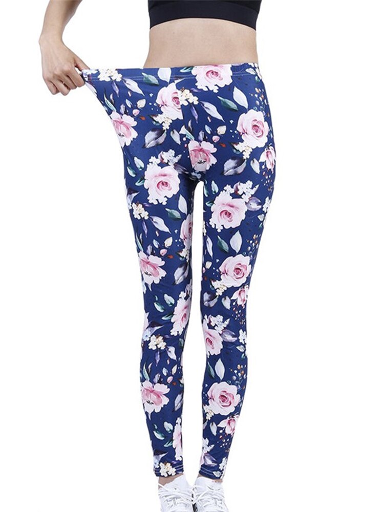 CUHAKCI New Petal Digital Color Printing Leggings Punk Women Leggins Stretchy Trousers Casual Pants