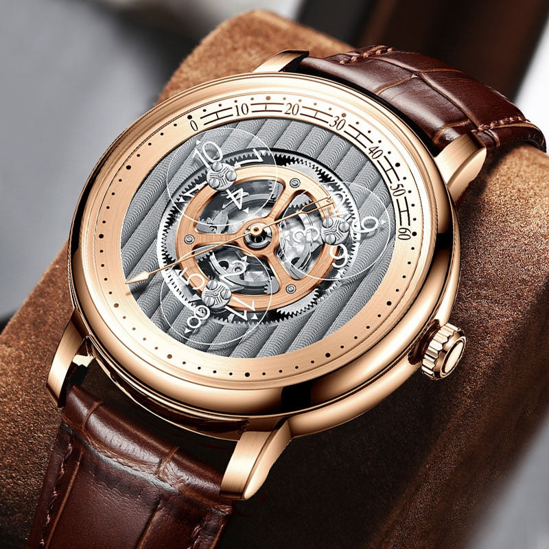 2023 Original PINDU Watch New Automatic Mechanical Leather Belt Waterproof Men&#39;s Watch Miyota 8215 Watch Men Automatic Self-Wind