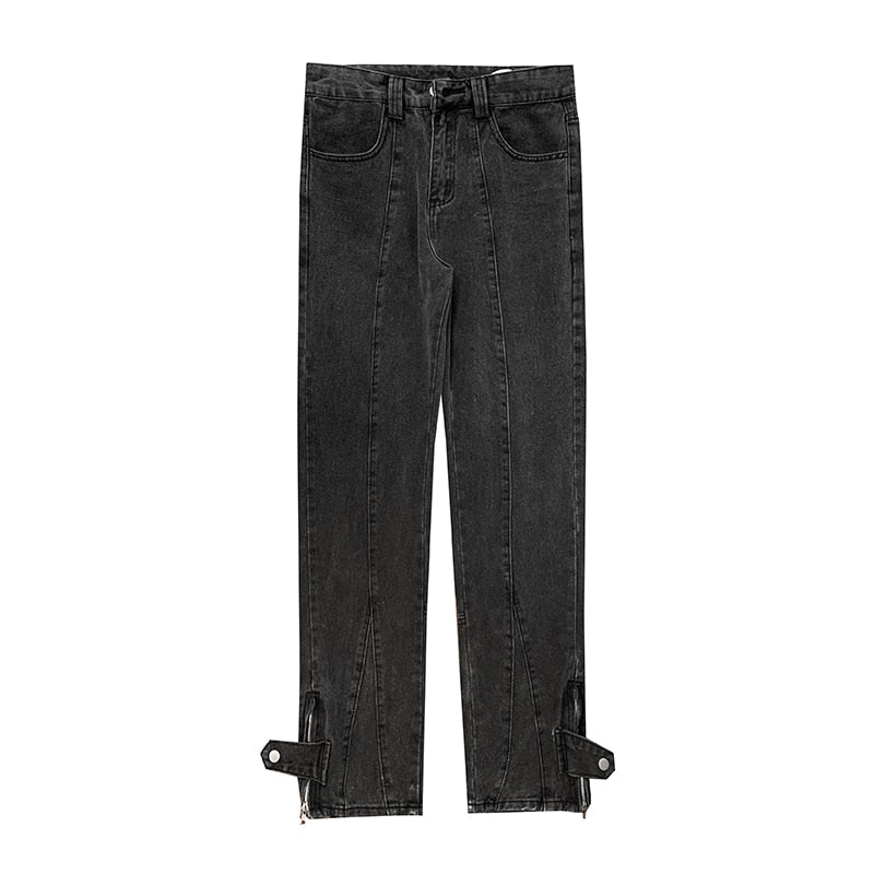 ins dark series washed and distressed raw edge jeans men&#39;s streetwear hip-hop stitching flared pants patchwork jeans