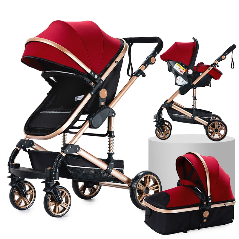 Baby Stroller 3 in 1 Portable Travel Baby Carriage Folding Prams Aluminum Frame High Landscape Car for Newborn Baby