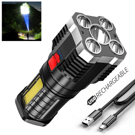 Five-Nuclear Explosion LED Flashlight Strong Light Rechargeable Highlight Small Xenon   Outdoor Multi-Function Flashlight