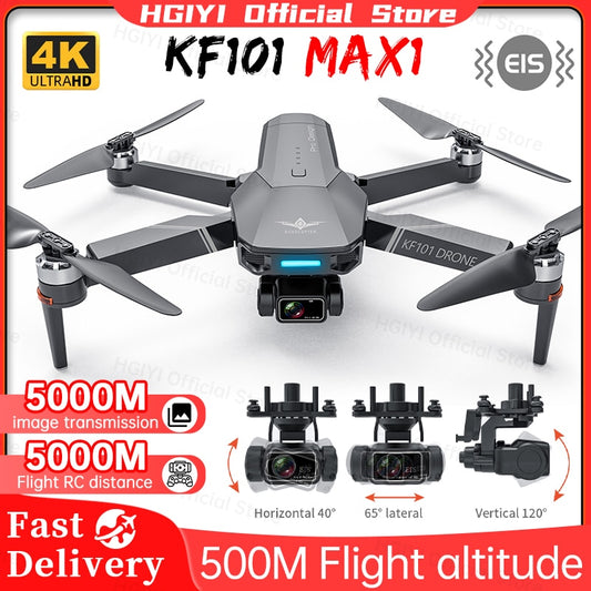 HGIYI KF101 Max Drone 4K Professional 5G WIFI Dron HD EIS Camera Anti-Shake 3-Axis Gimbal Brushless Motor RC Foldable Quadcopter