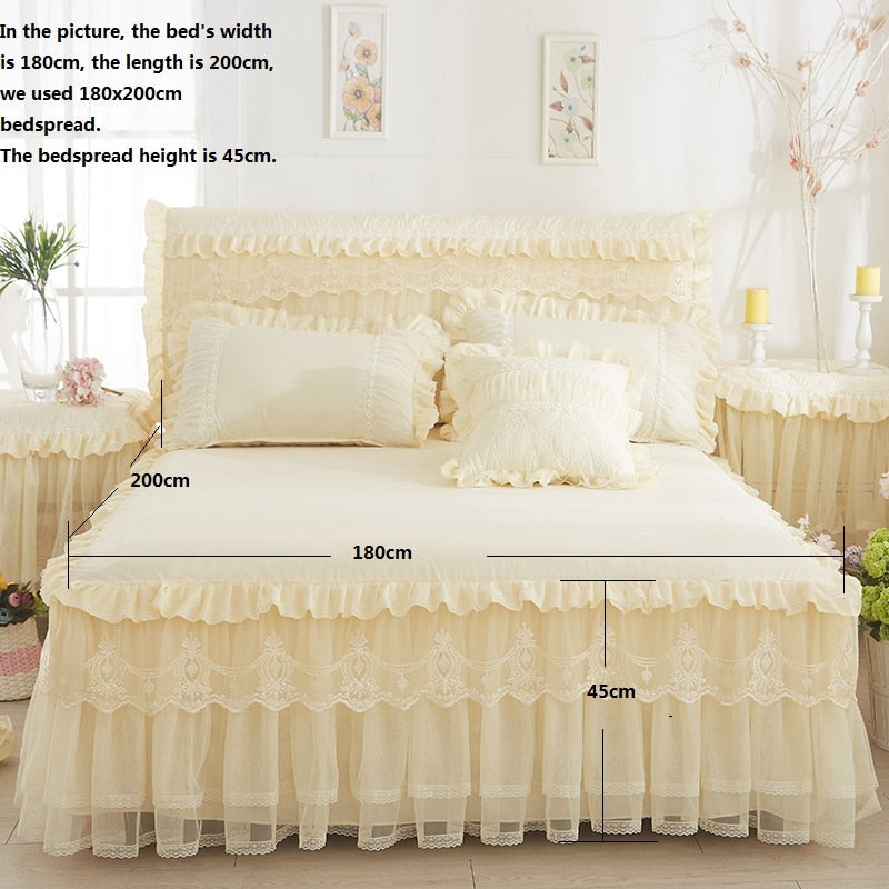 1 Piece Lace Bed Skirt +2pieces Pillowcases bedding set Princess Bedding Bedspreads sheet Bed For Girl bed Cover King/Queen size